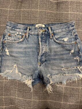 Agolde Light Wash Distressed High-Rise Denim Shorts